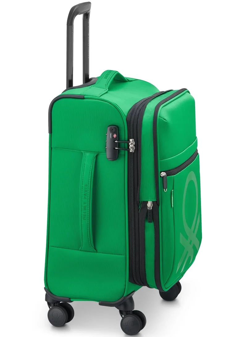 UNITED COLORS OF BENETTON  Color Block 55 Cm 4-Double Wheeled Softside Expandable Cabin Luggage Trolley Case - Green  | Best Price UAE